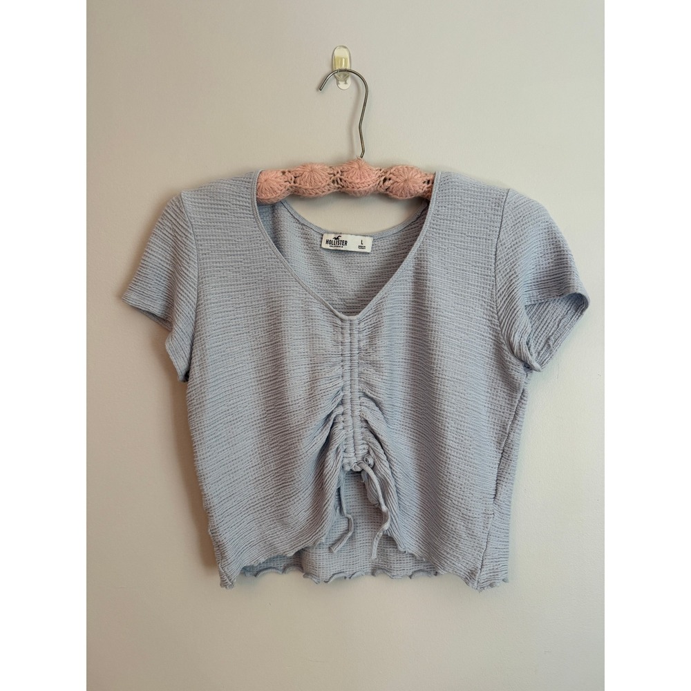 Hollister Y2K  Crop Top Womens Large Light Blue Cinched Front Waffle Knit